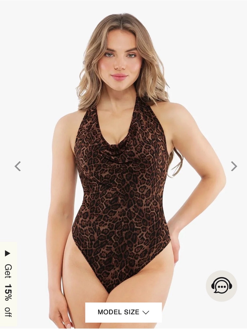 New Popilush shapewear leopard cowl neck tummy control bodysuit size L